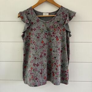 Ruffle Floral Tank Top t.la Anthropologie Gray Women's Small